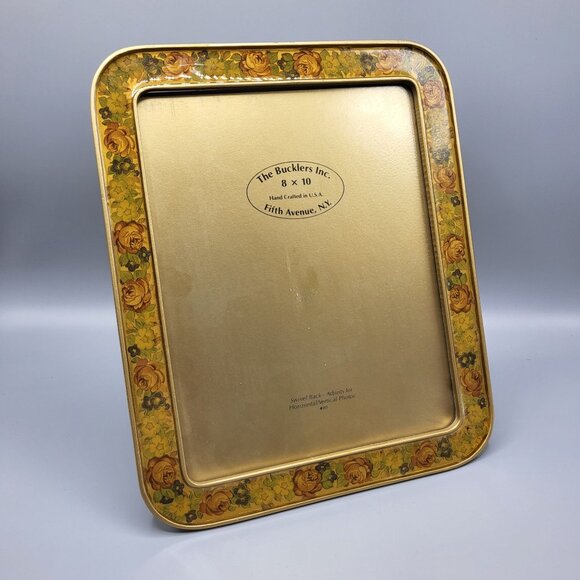 The Bucklers Inc Other - Vintage 8x10 Gold Floral Lucite Metal Enamel Photo Frame Horizontal/Vertical
